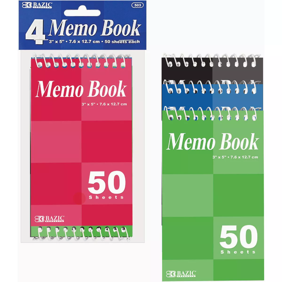 Bazic Products 50 Ct. 3 In. x 5 In. Top Bound Spiral Memo Books (4-Pack)