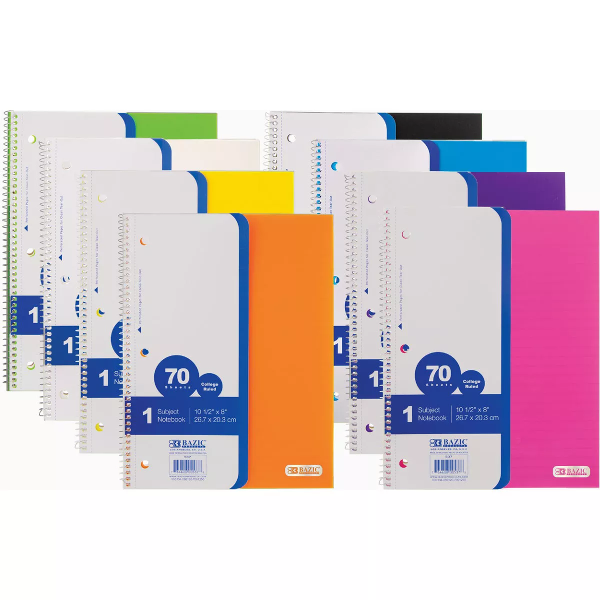 Bazic Products College Ruled 70 Ct. 1-Subject Poly Cover Spiral Notebook