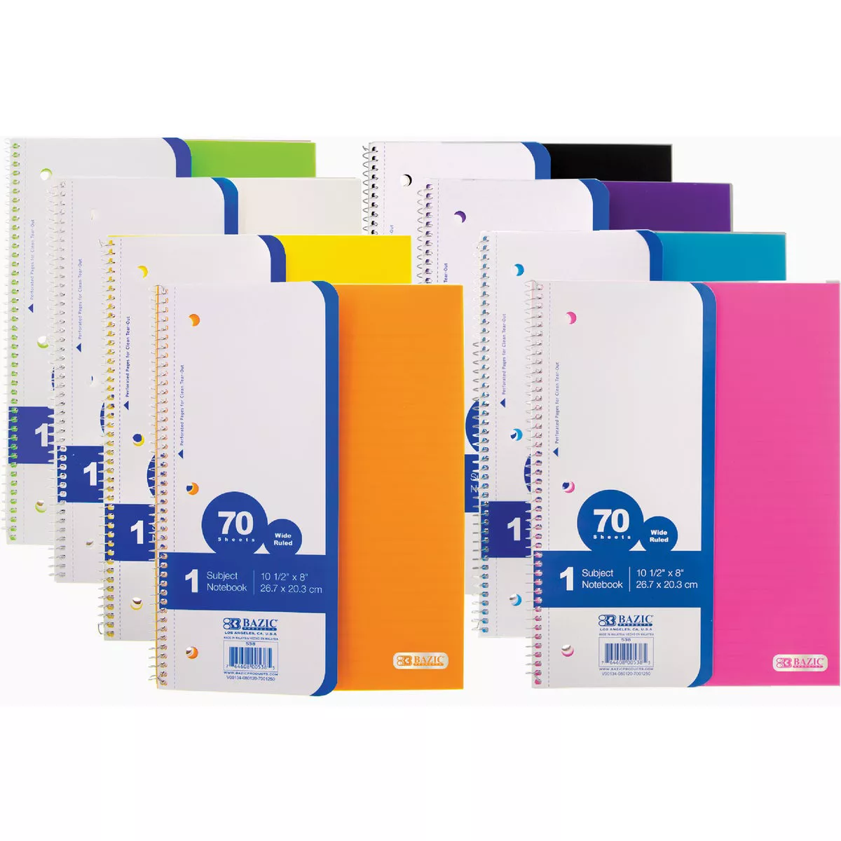 Bazic Products Wide Ruled 70 Ct. 1-Subject Poly Cover Spiral Notebook