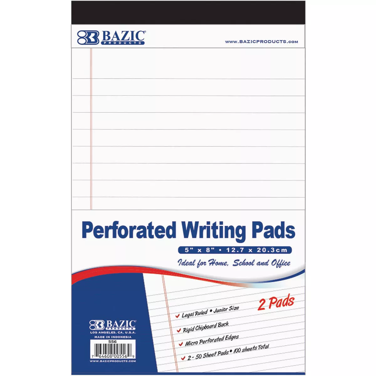 Bazic Products 50 Ct. 5 In. X 8 In. White Jr. Perforated Writing Pads (2-Pack)