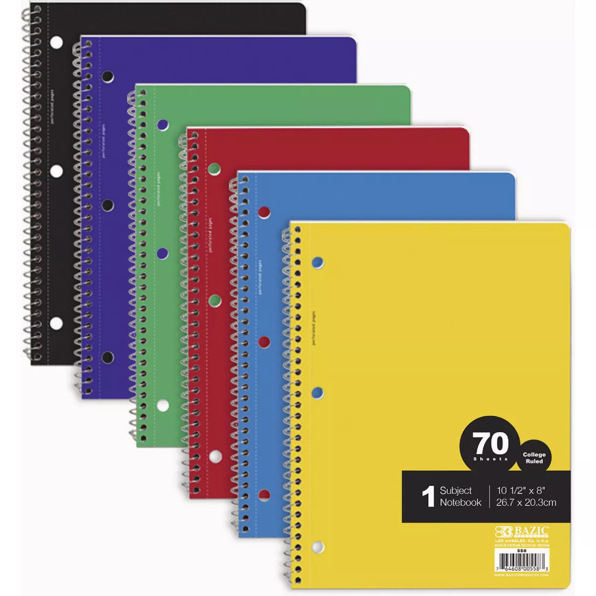 Bazic Products College Ruled 70 Ct. 1-Subject Spiral Notebook