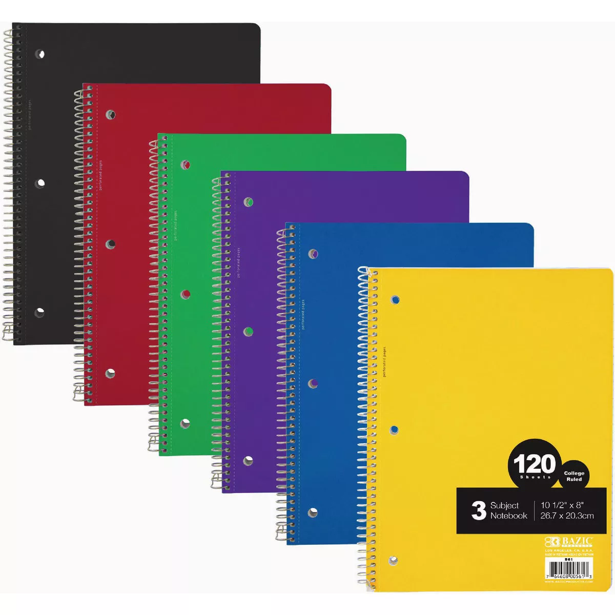 Bazic Products College Ruled 120 Ct. 3-Subject Spiral Notebook