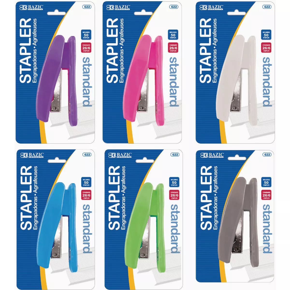 Bazic Products 26/6 Staple 15-Sheet Capacity Colored Standard Desk ...