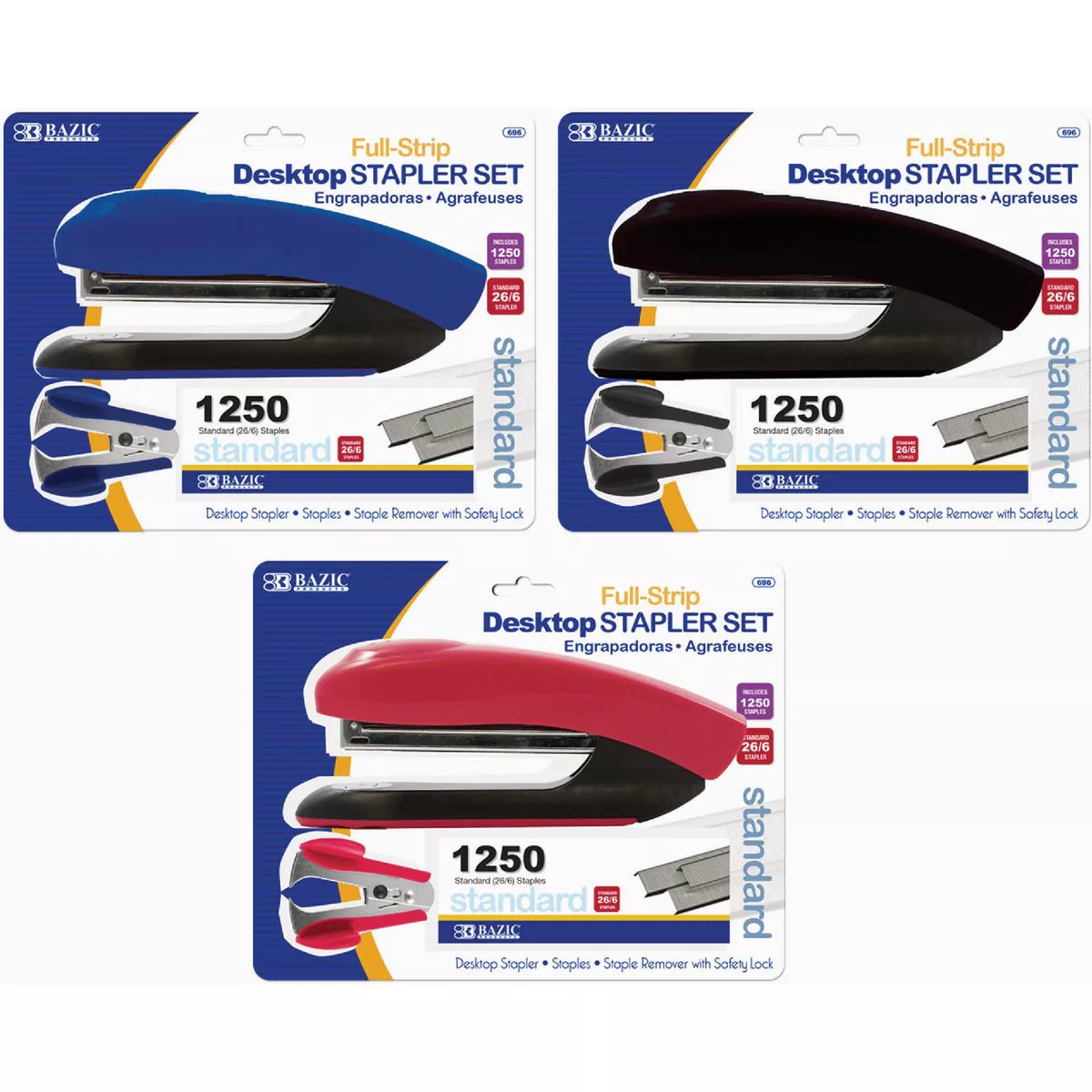 Bazic Products Desktop Full Strip Stapler Set (3-Piece)