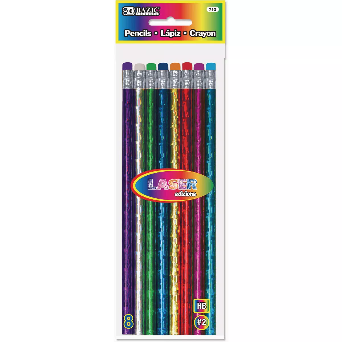 Bazic Products Metallic Laser Foil Wood Pencil with Eraser (8-Pack)