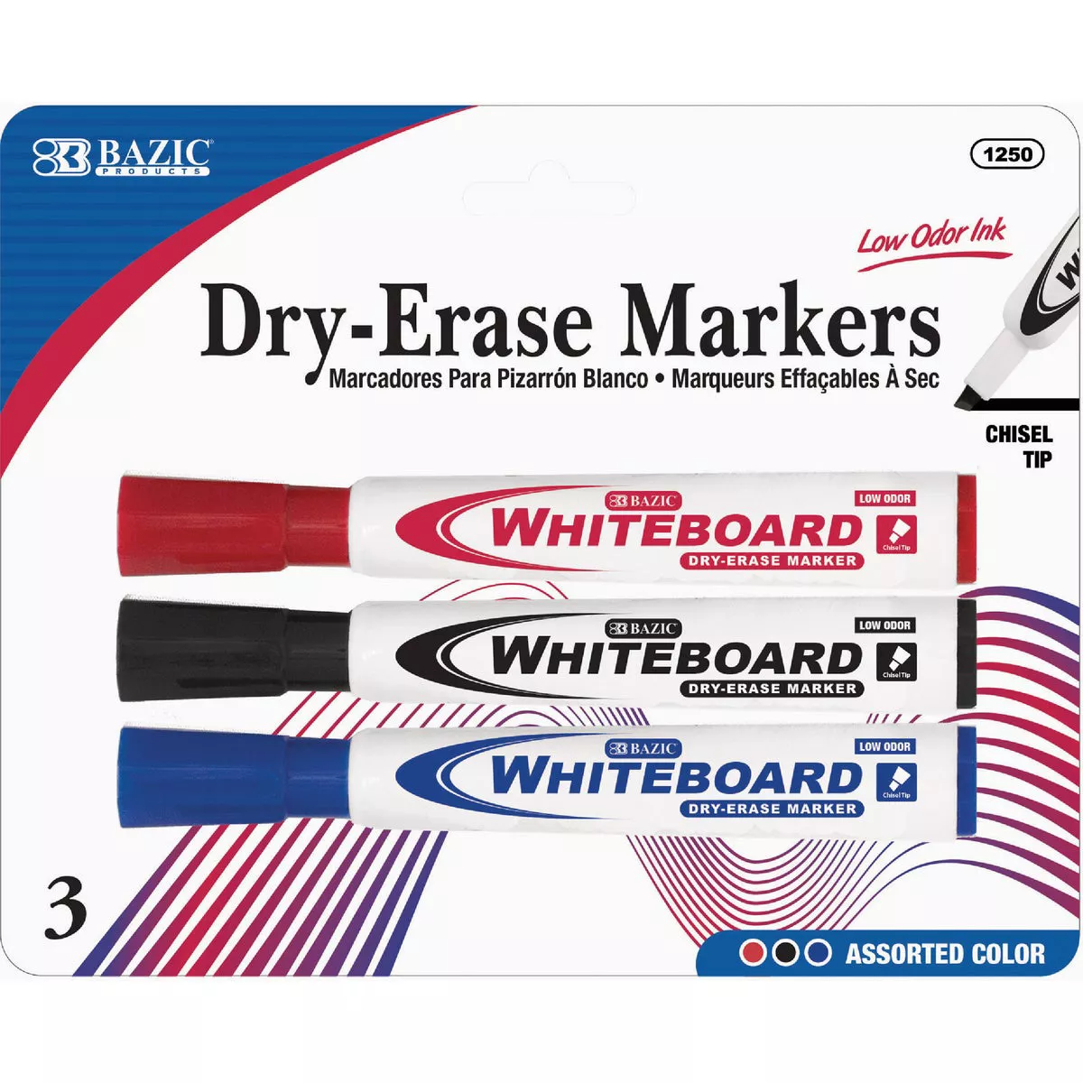 Bazic Products Assorted Colors Chisel Tip Dry-Erase Markers (3-Pack)