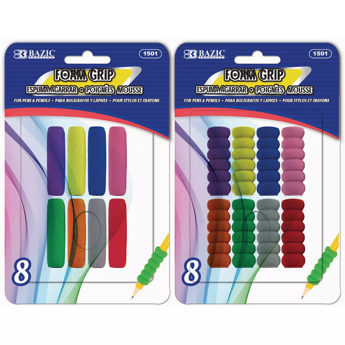 Bazic Products Assorted Color & Shape Foam Pencil/Pen Grip (8-Pack)