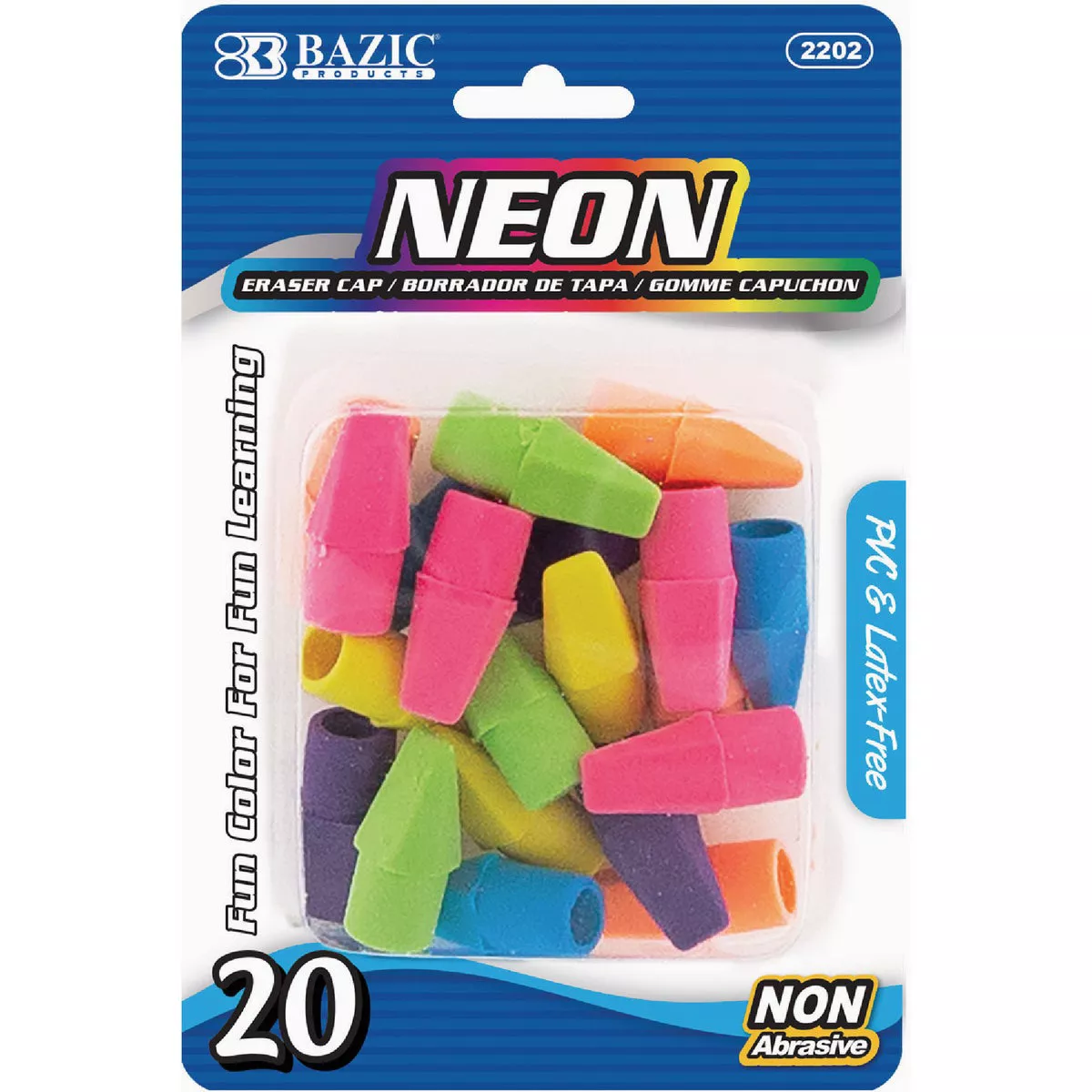 Bazic Products Neon Eraser Cap (20-Pack)