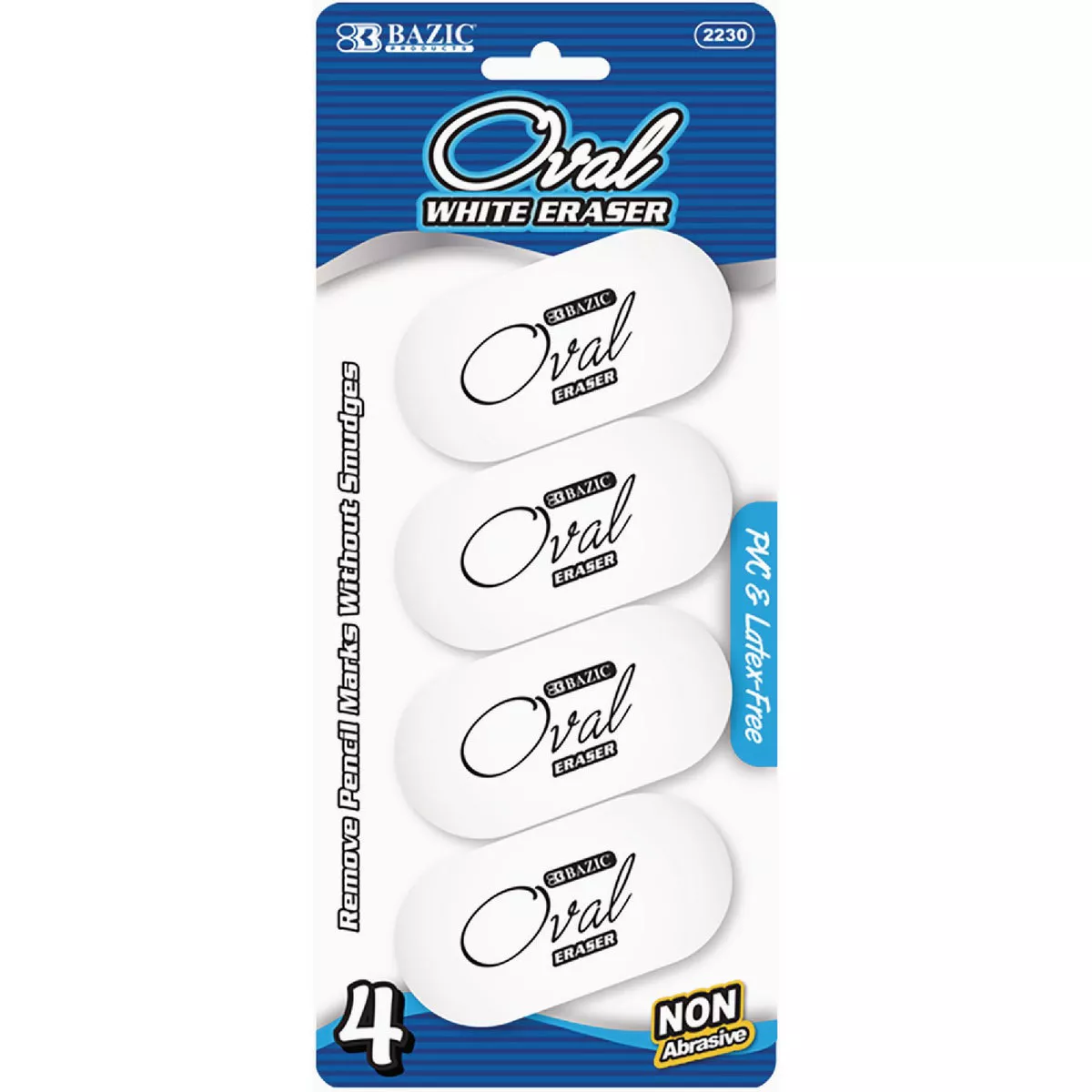 Bazic Products White Oval Eraser (4-Pack)