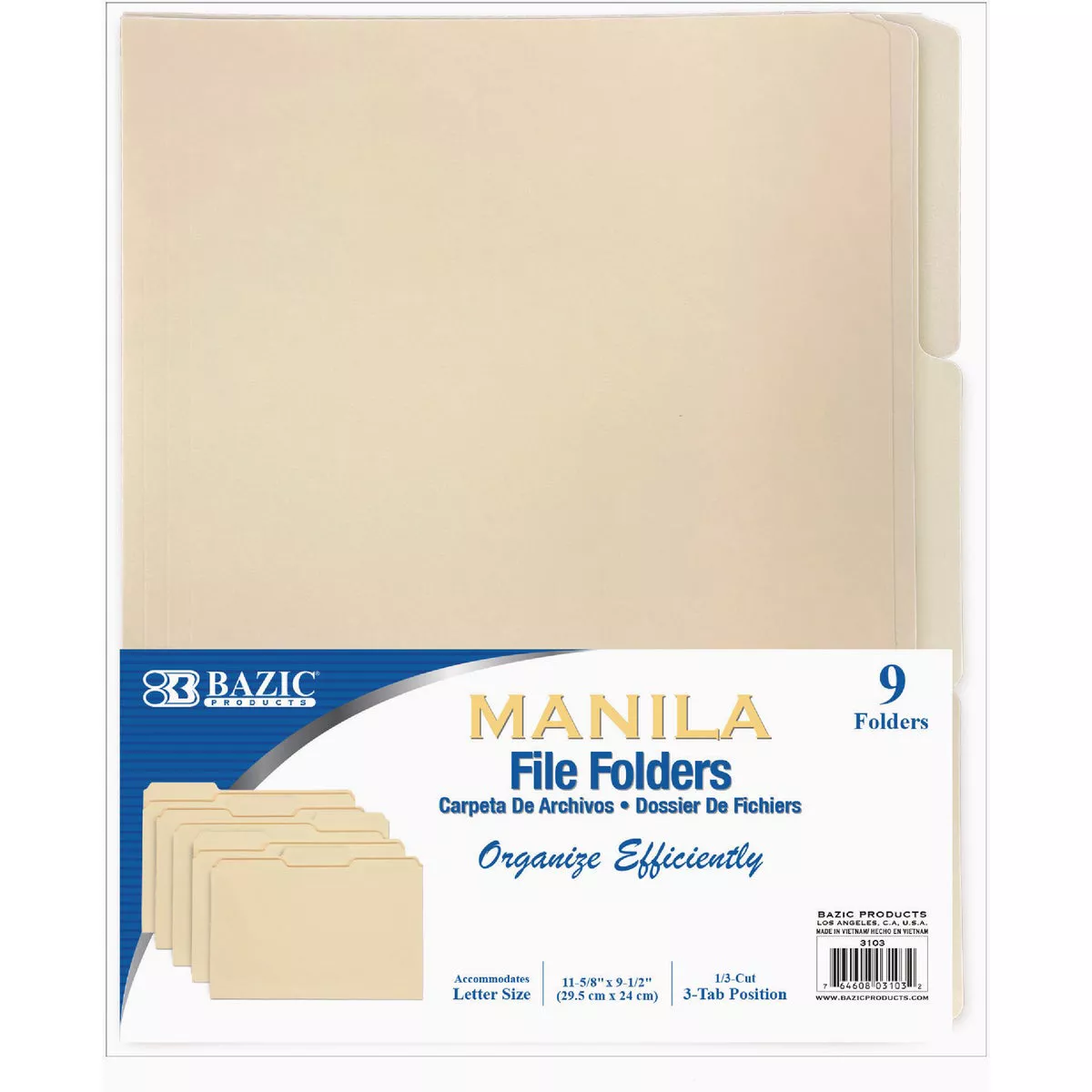 Bazic Products 1/3 Cut Letter Size Manila File Folder (9-Pack)