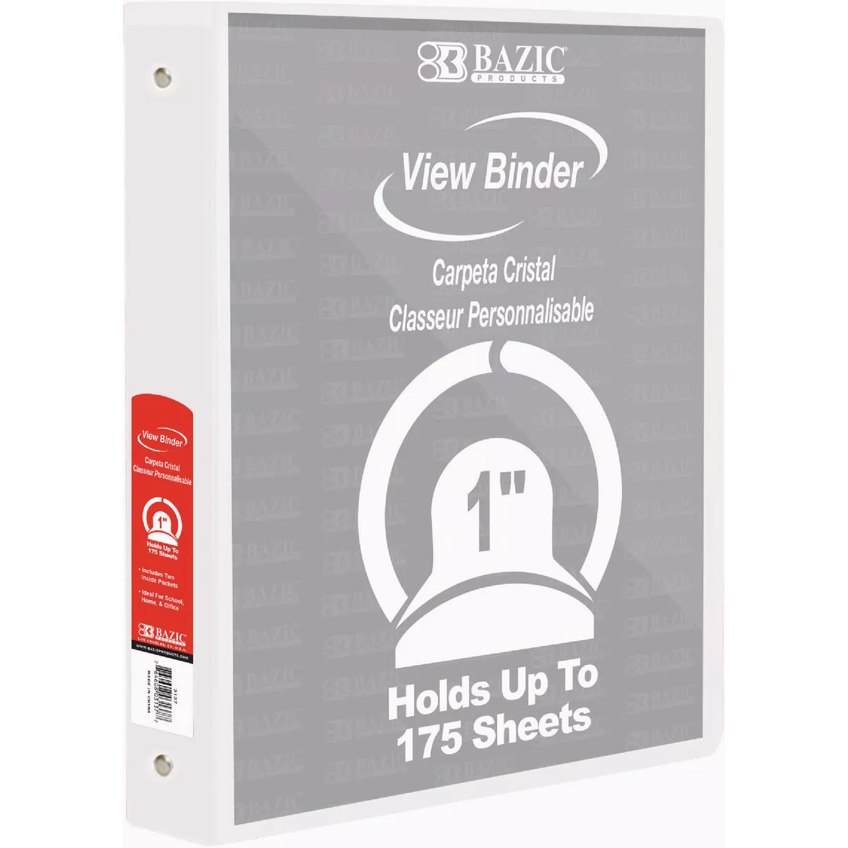 BAZIC 1 In. White 3-Ring View Binder with 2-Pockets