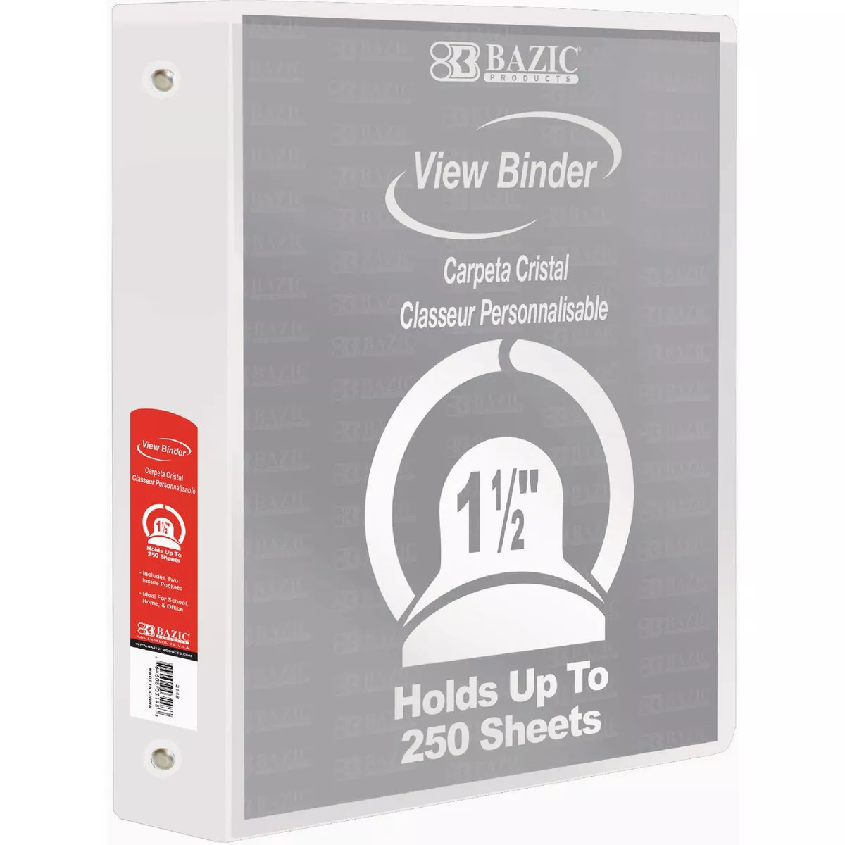 BAZIC 1.5 In. White 3-Ring View Binder with 2-Pockets