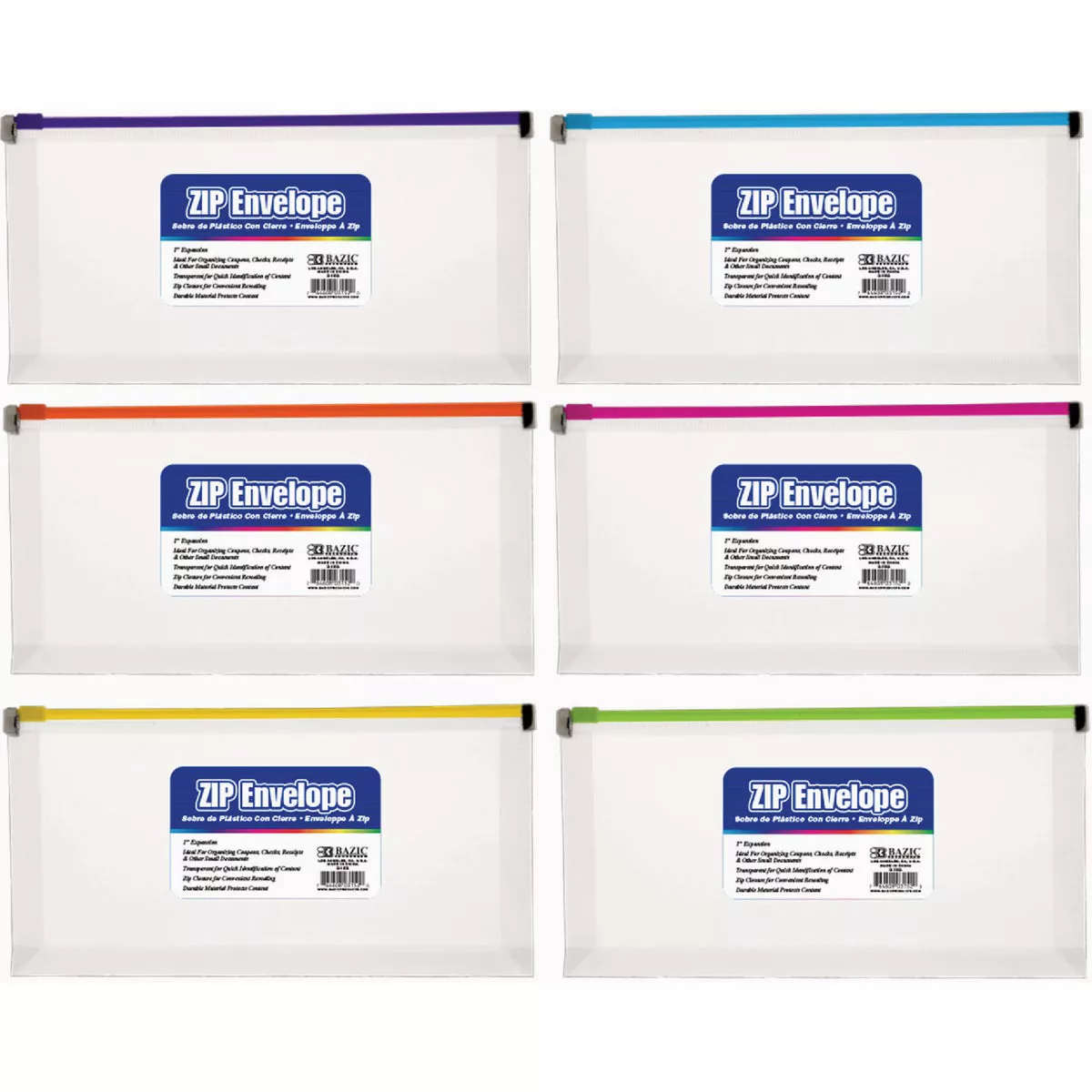 Bazic Products Clear Coupon/Check Size Zip Envelope