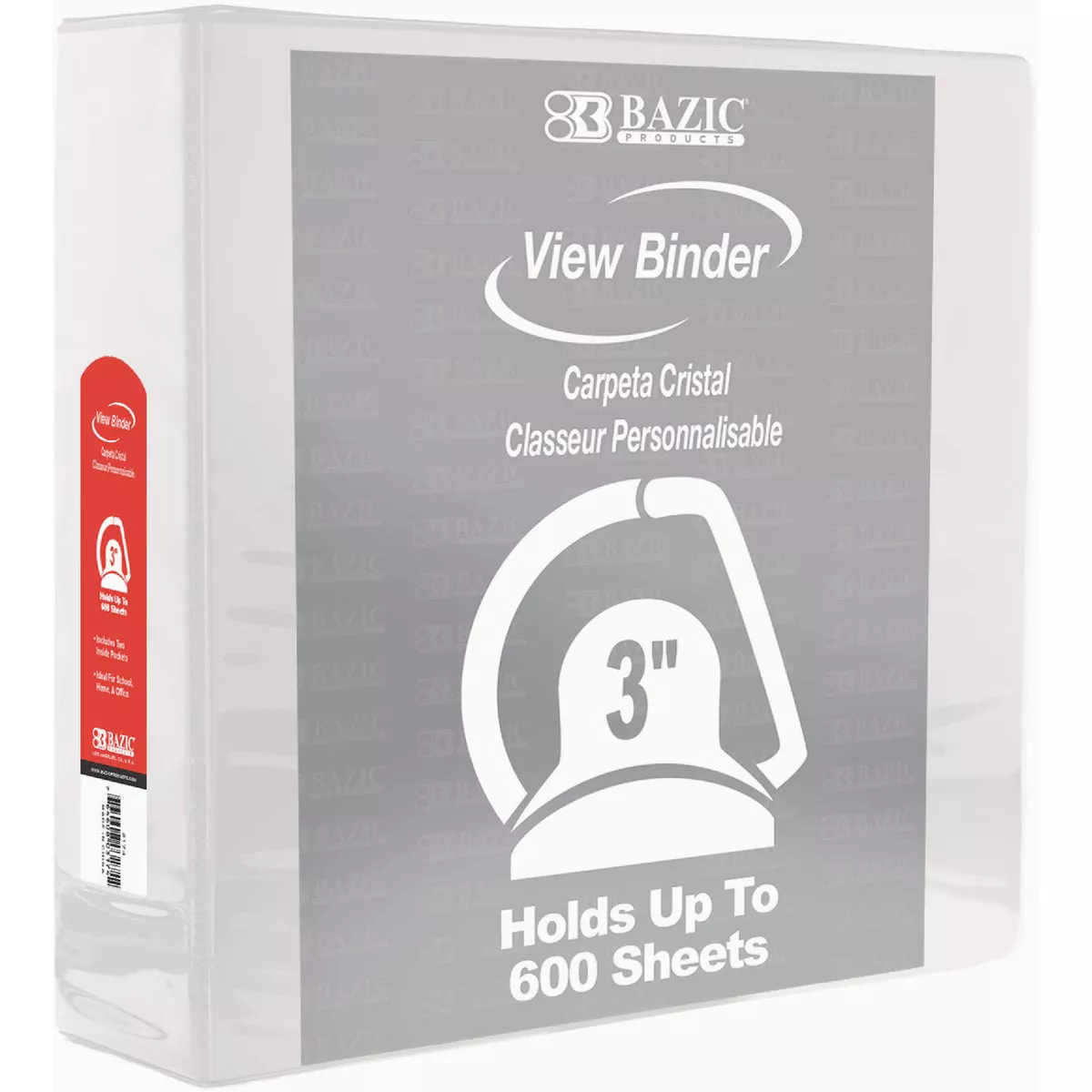BAZIC 3 In. White Slant-D Ring View Binder with 2-Pockets