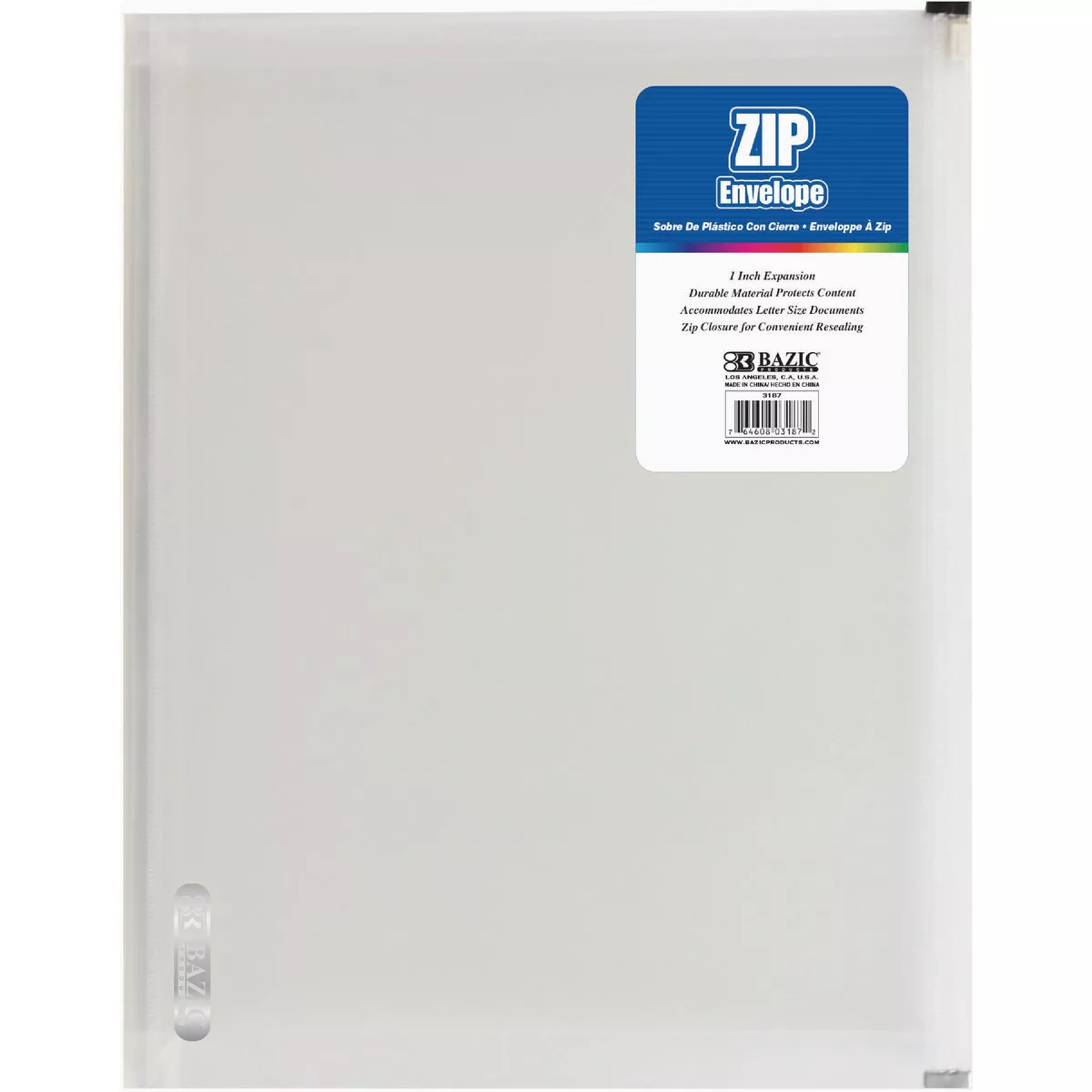 Bazic Products Clear Letter Size Zip Envelope
