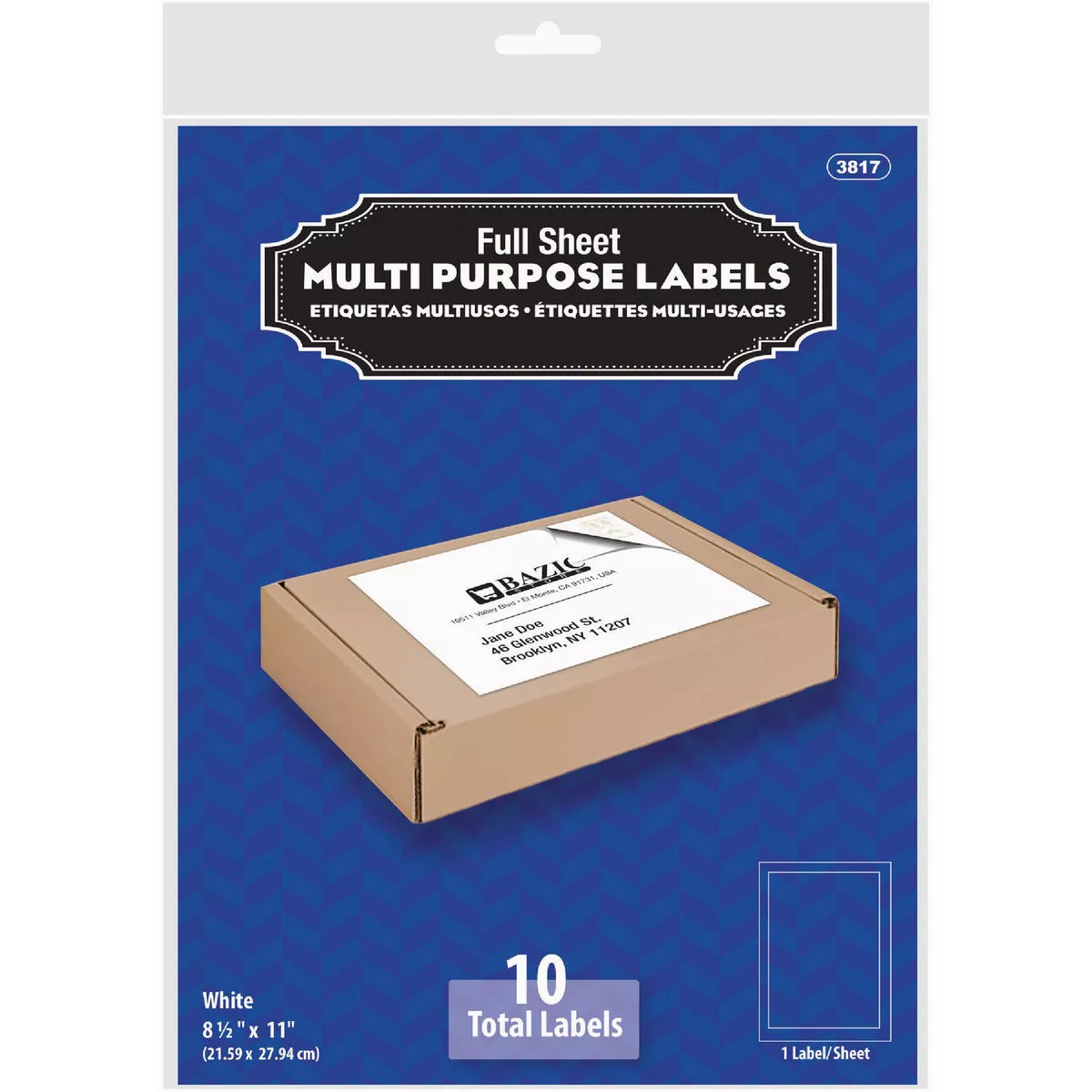 Bazic Products 8.5 In. x 11 In. Full Sheet White Multipurpose Labels (10-Pack)