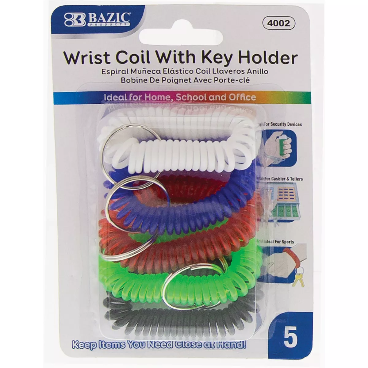 Bazic Products Wrist Coil with Key Holder (5-Pack)