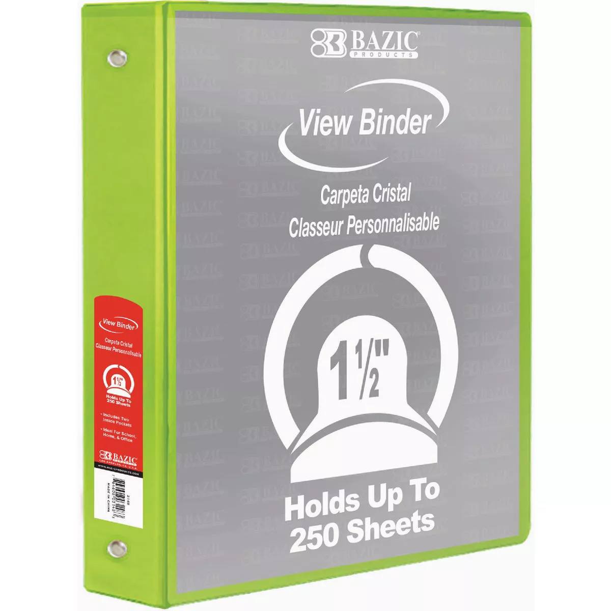 BAZIC 1.5 In. Lime Green 3-Ring View Binder with 2-Pockets