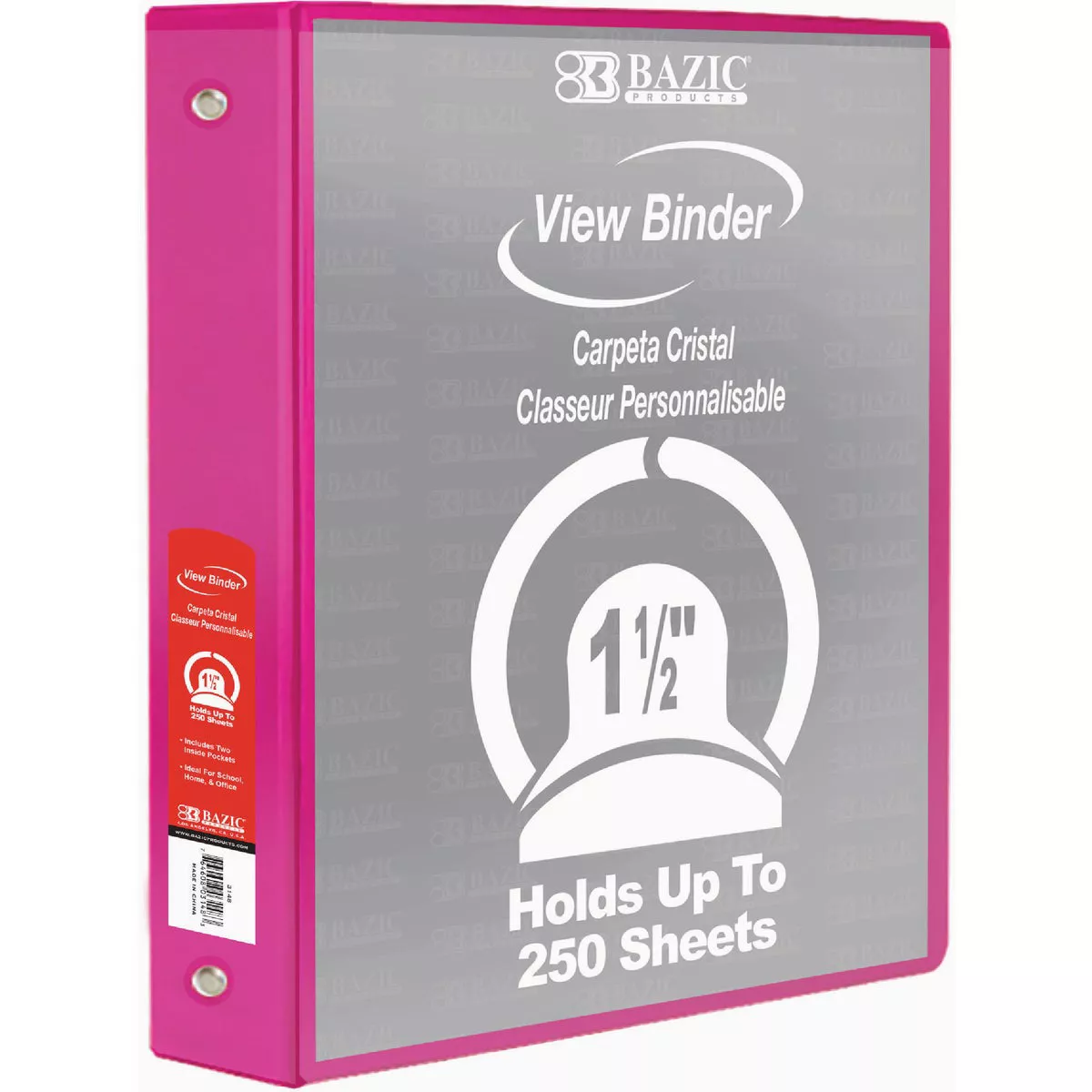 BAZIC 1.5 In. Fuchsia 3-Ring View Binder with 2-Pockets