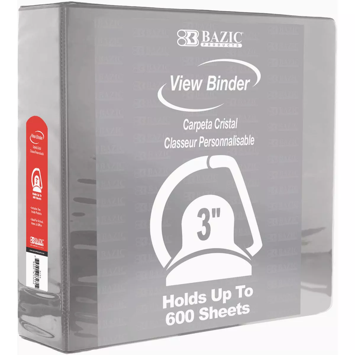 BAZIC 3 In. Grey Slant-D Ring View Binder with 2-Pockets