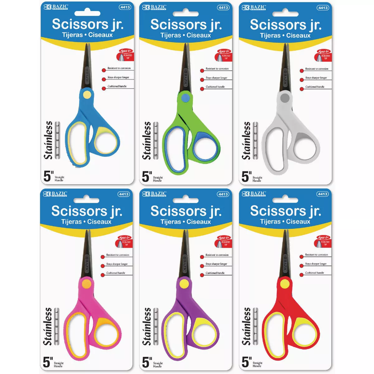 Bazic Products 5 In. Soft Grip Pointed Tip Stainless Steel Scissors