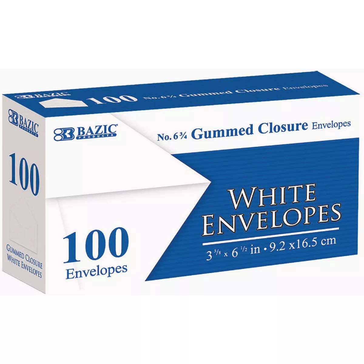 Bazic Products #6 3-4 White Envelopes with Gummed Closure (100-Pack)