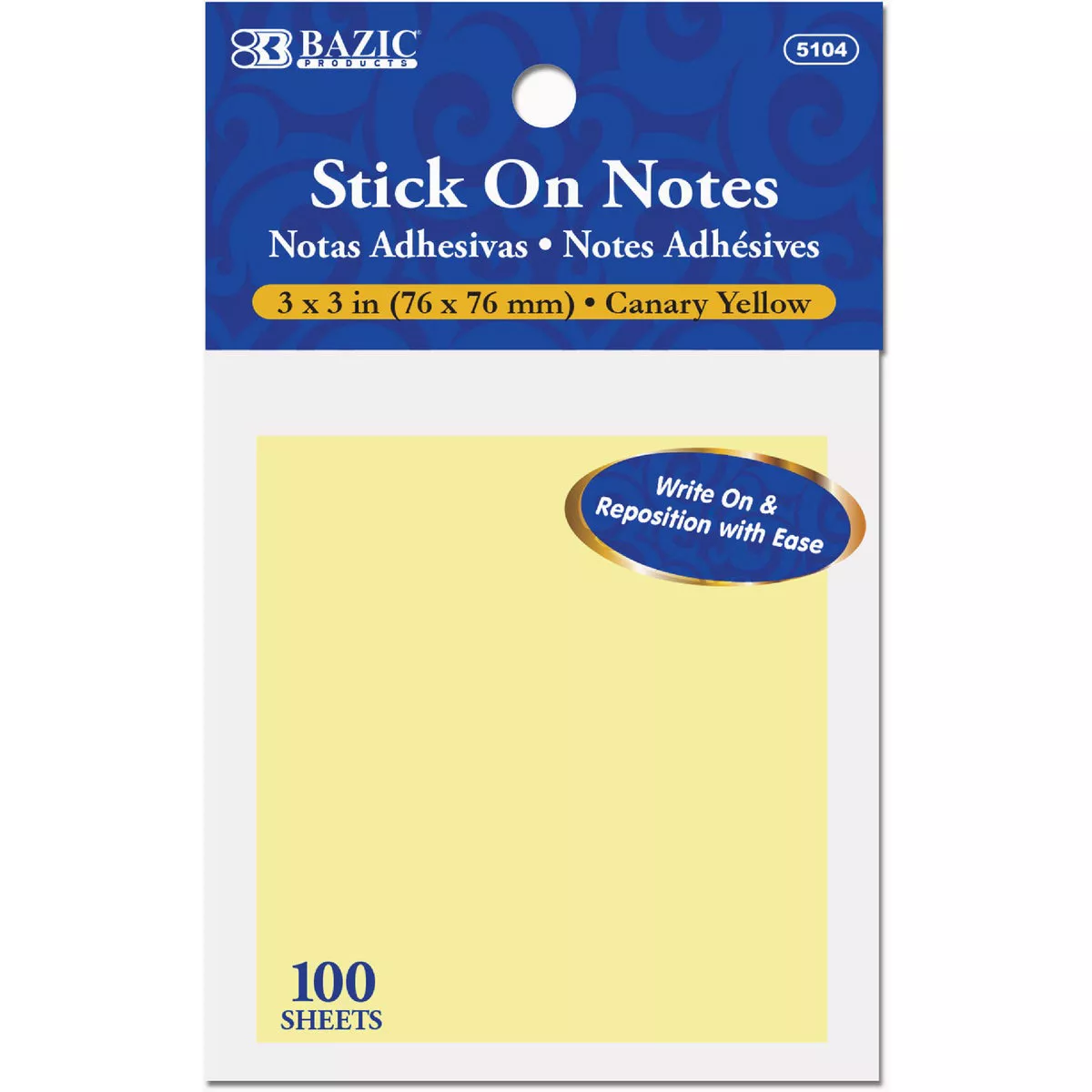 Bazic Products 100 Ct. 3 In. x 3 In. Yellow Stick On Notes