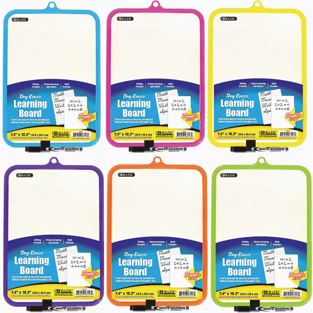 Bazic Products 7.4 In. X 10.3 In. Double Sided Dry Erase Learning Board with Marker