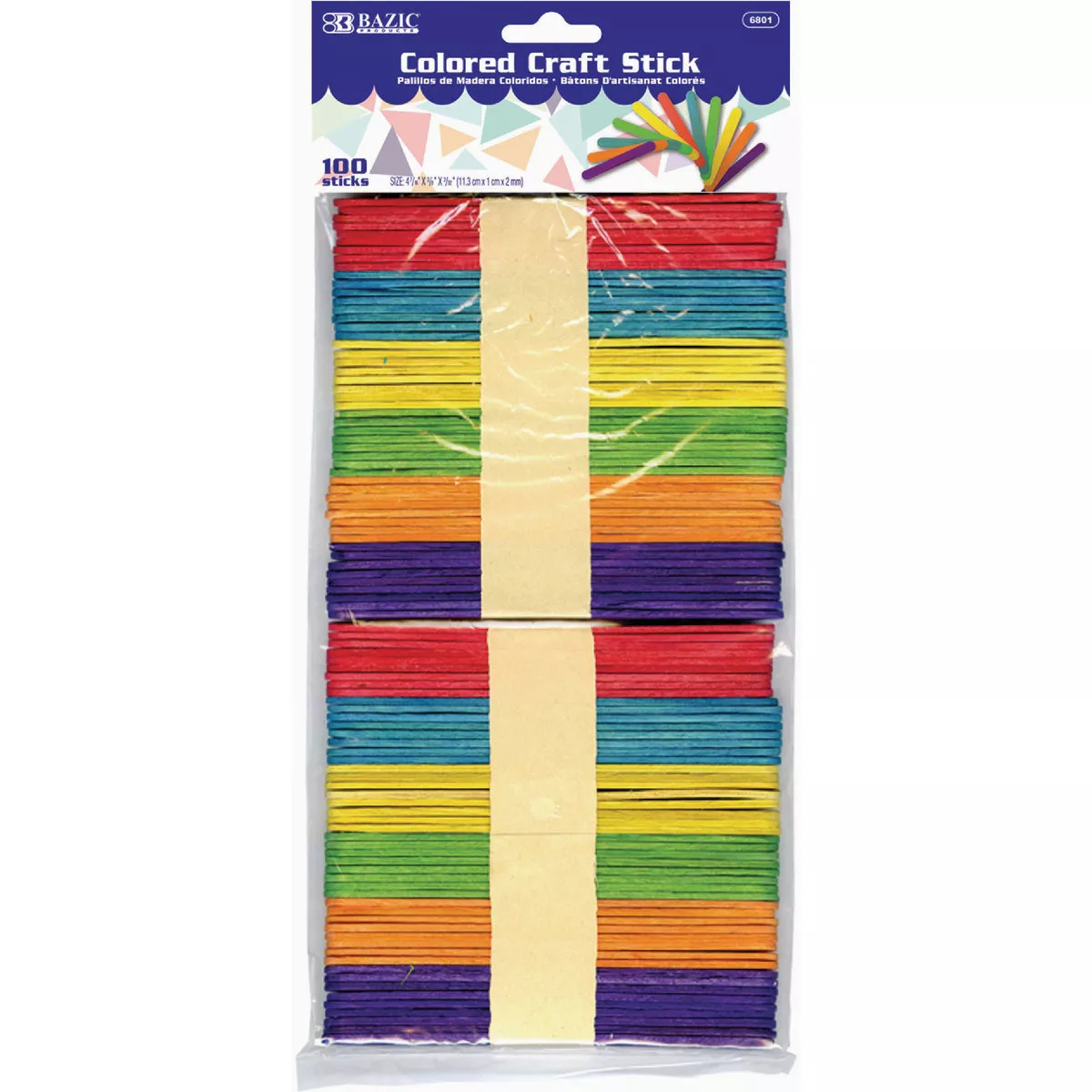 Bazic Products 4-7/16 In. x 3/8 In. Colored Wood Standard Craft Stick (100-Pack)