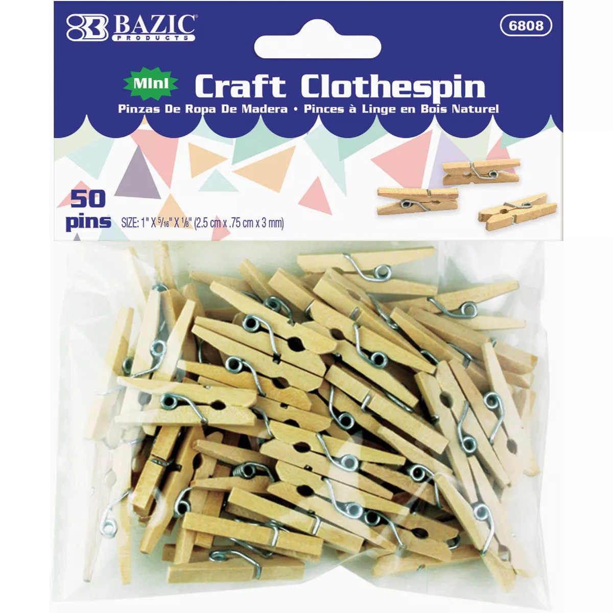 Bazic Products 1 In. Natural Wood Mini Clothes Pin (50-Pack)