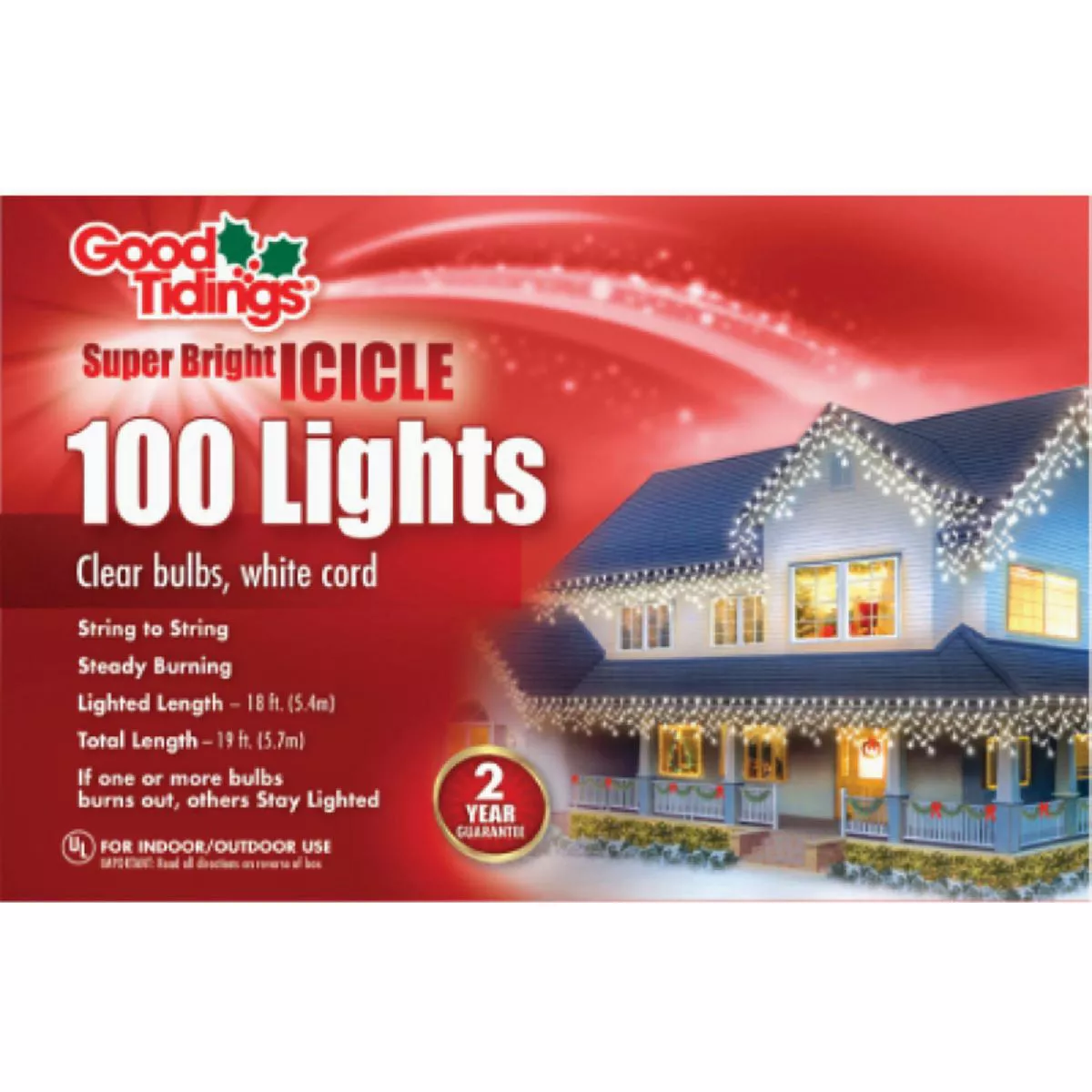 Good Tidings Super Bright 100-Bulb Icicle Light Set with White WIre ...