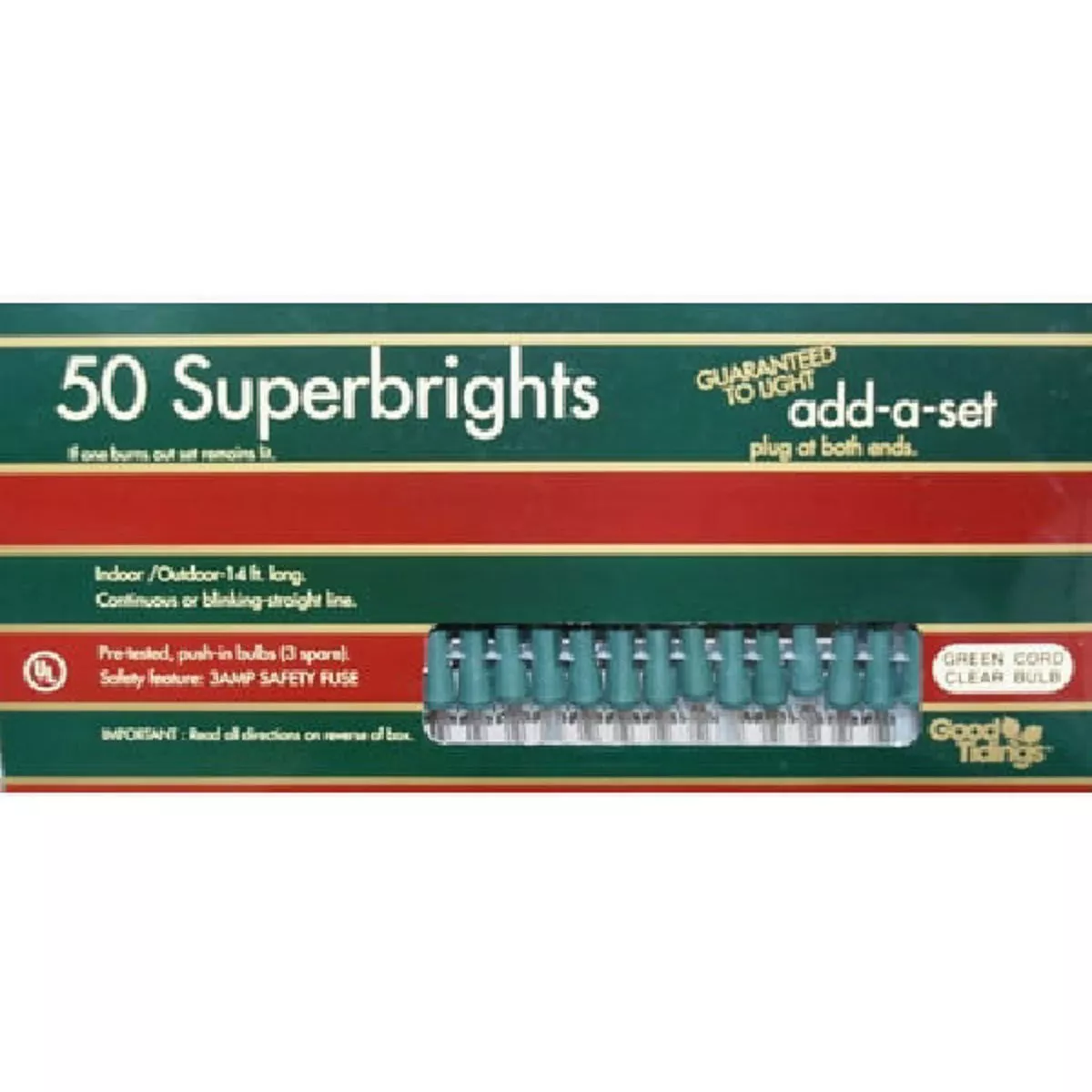 Good Tidings Super Bright Clear 50-Bulb Mini String Light Set with Green Wire