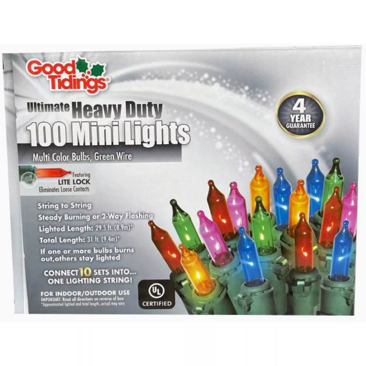 Good Tidings Heavy Duty Multi 100-Mini Blub Light Set with Green Wire-