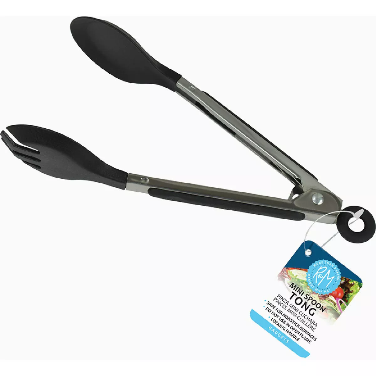 R&M 8 In. Black Mini Spoon Serving Tongs