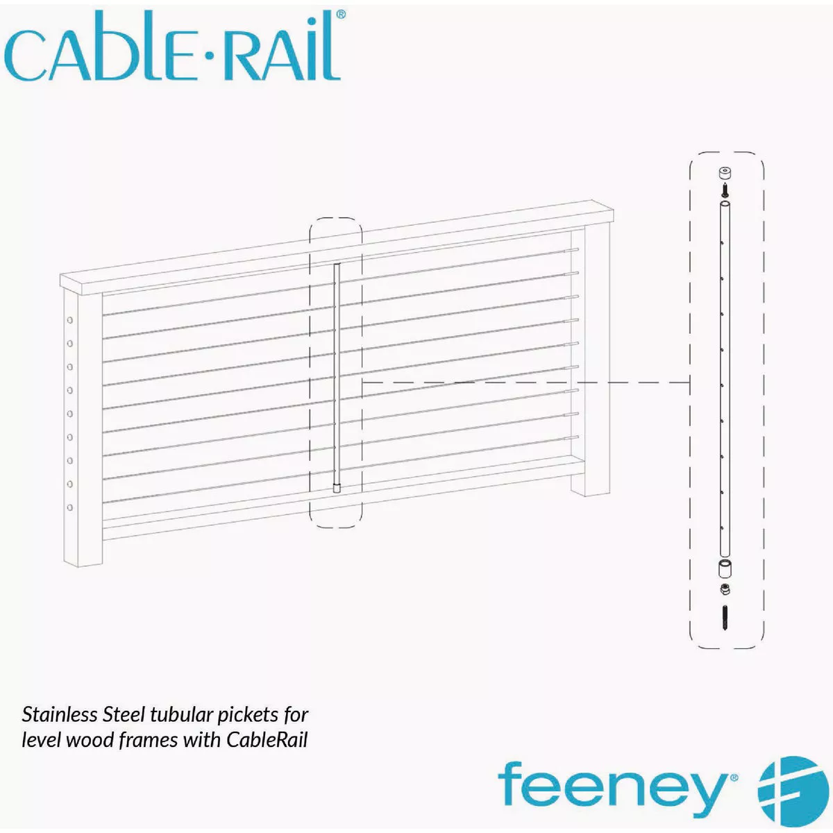 Feeney CableRail Premium Round Stainless Steel Intermediate Picket for 36 In. Level Wood Rails- - photo 4
