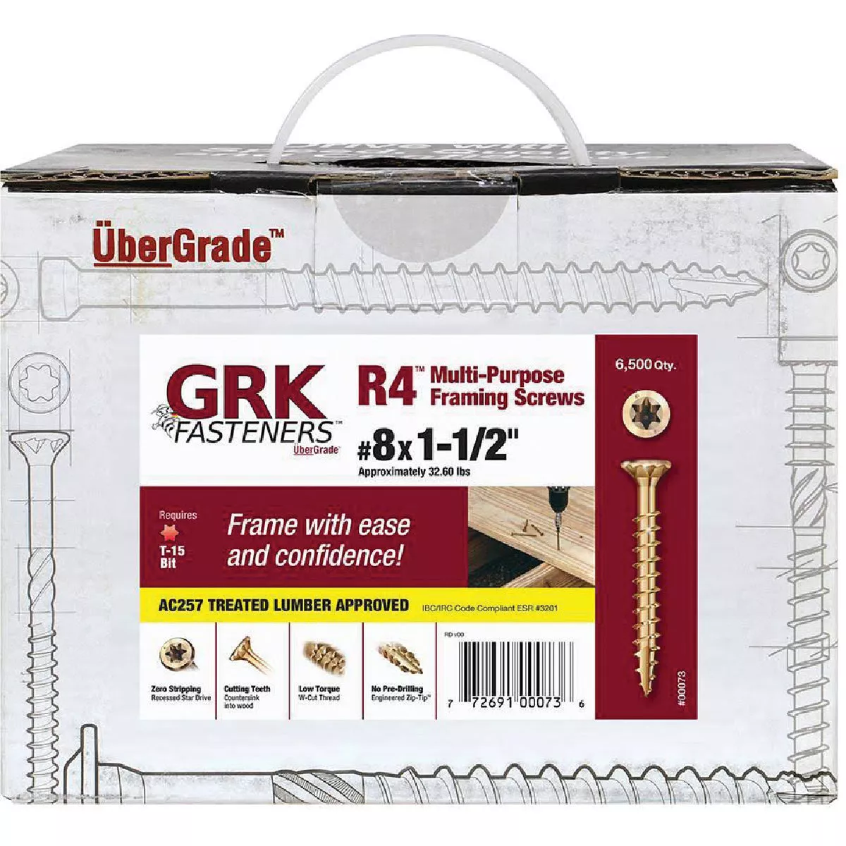 GRK Fasteners R4 8 x 1-1/2 Multi-Purpose Framing & Decking Screw Bulk
