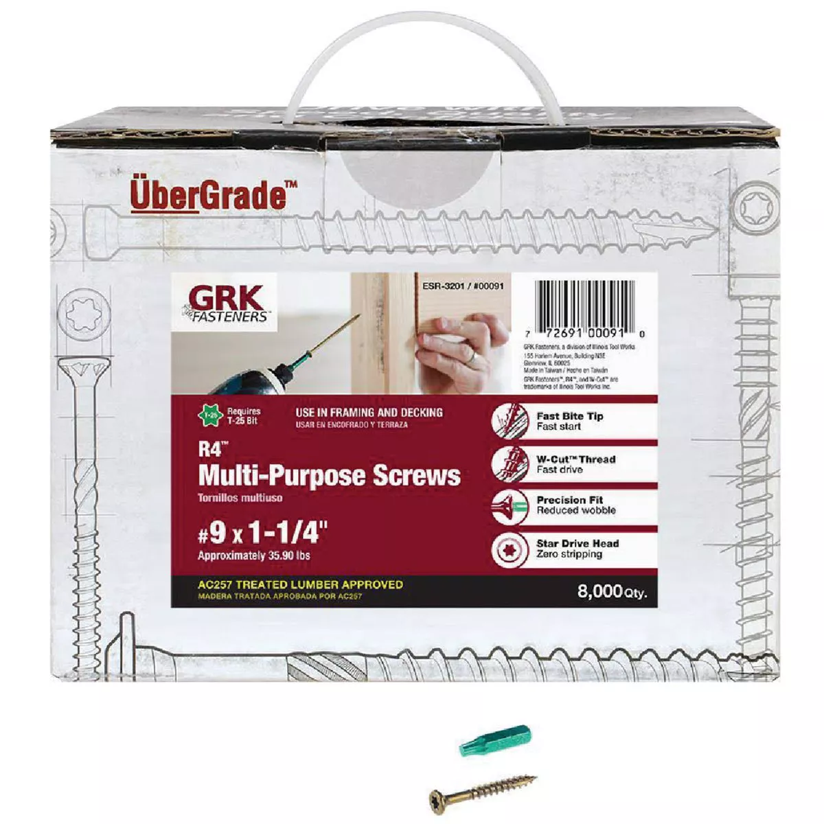 GRK Fasteners R4 9 x 1-1/2 Multi-Purpose Framing & Decking Screw Bulk