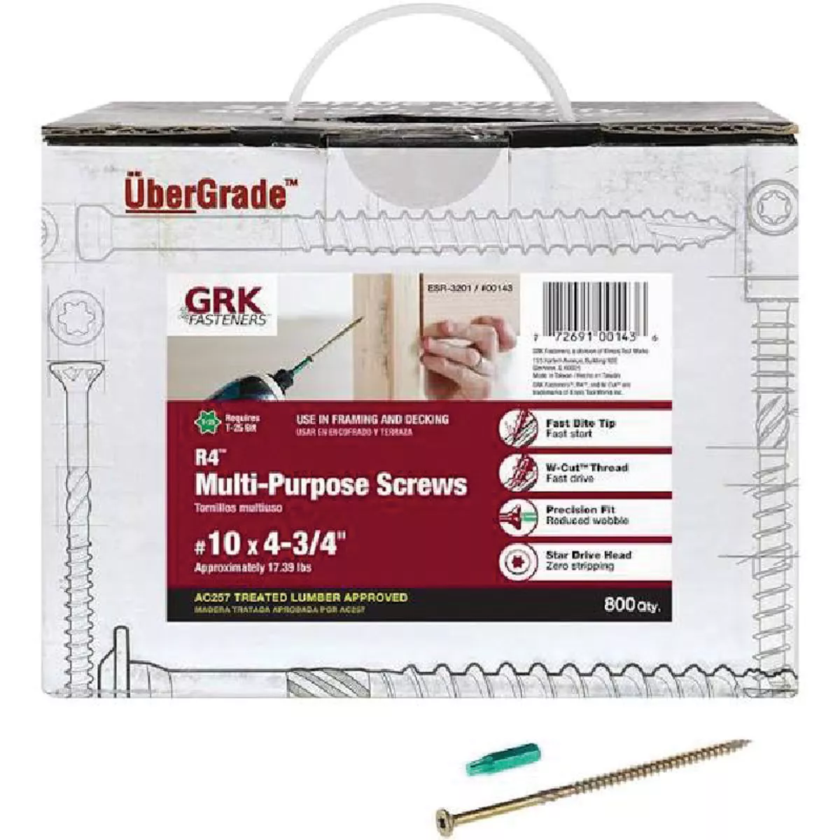 GRK Fasteners R4 10 x 4-3/4 Multi-Purpose Framing & Decking Screw Bulk-