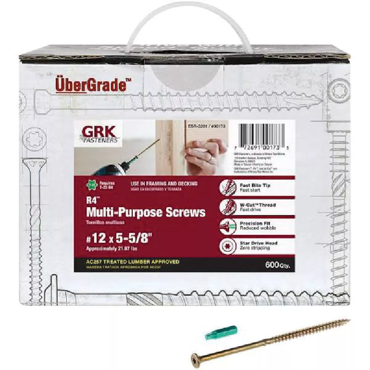 GRK Fasteners R4 12 x 5-5/8 Multi-Purpose Framing & Decking Screw Bulk