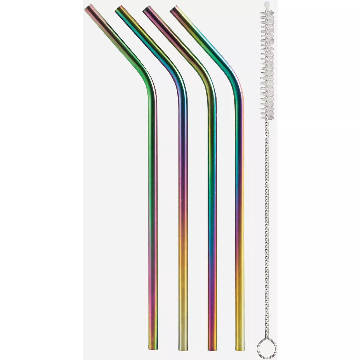 HIC Kitchen 8 In. Stainless Steel Rainbow Drinking Straw with Cleaning Brush (4-Count)-