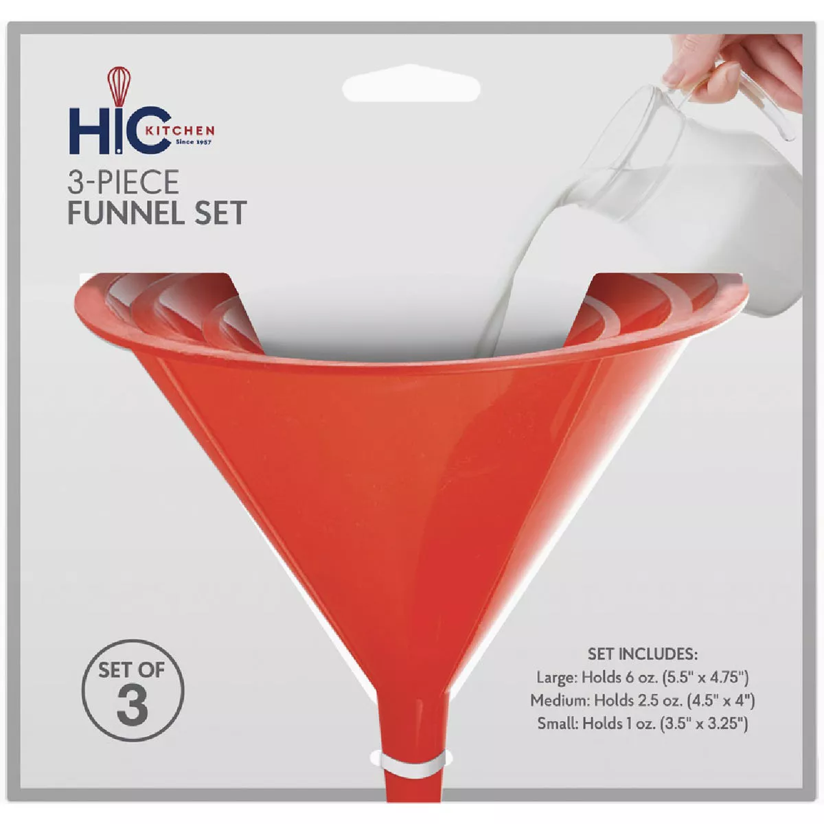 HIC Kitchen Plastic Funnel Set (3-Piece)-