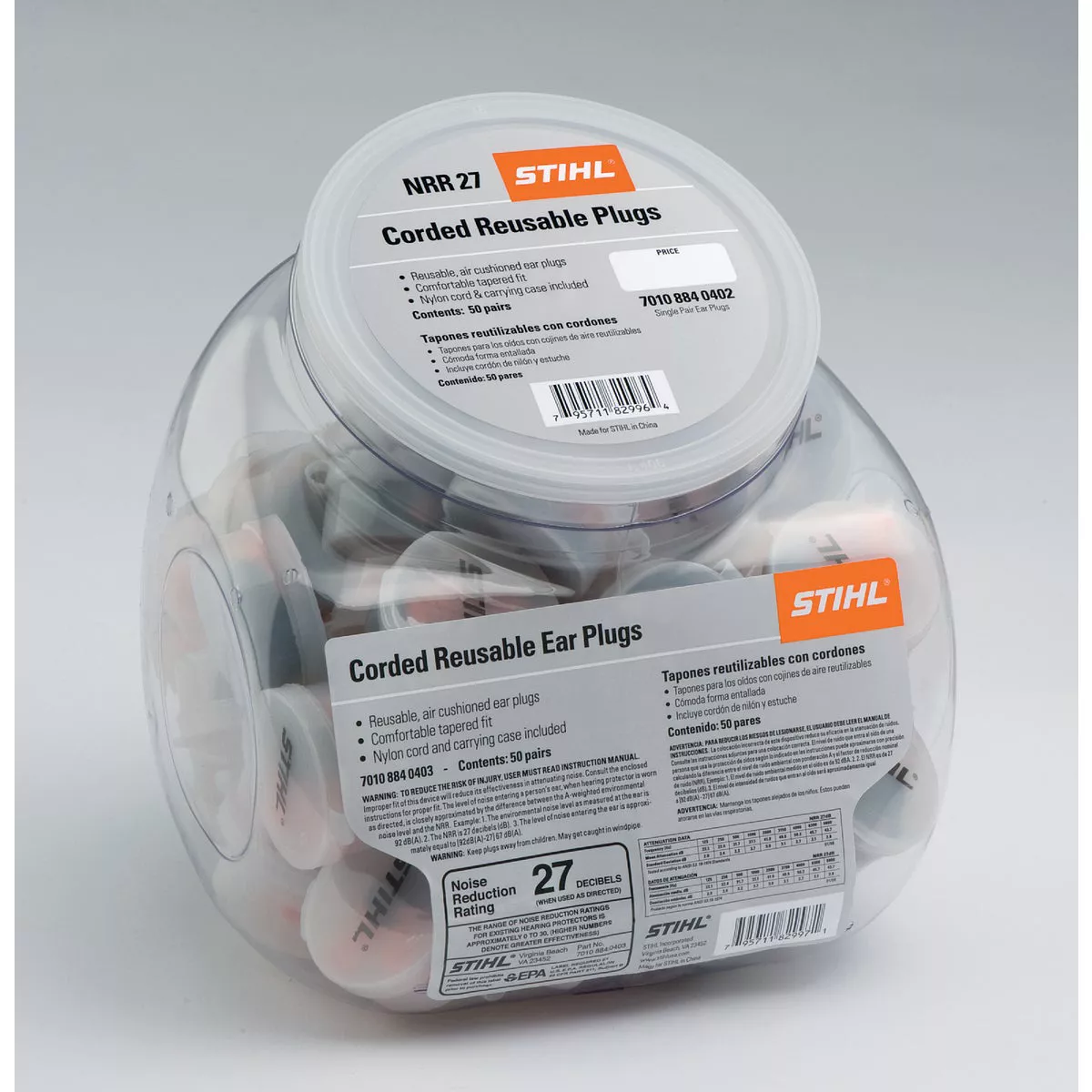 STIHL Corded NRR 27 dB Reusable Ear Plugs (50-Pair)-