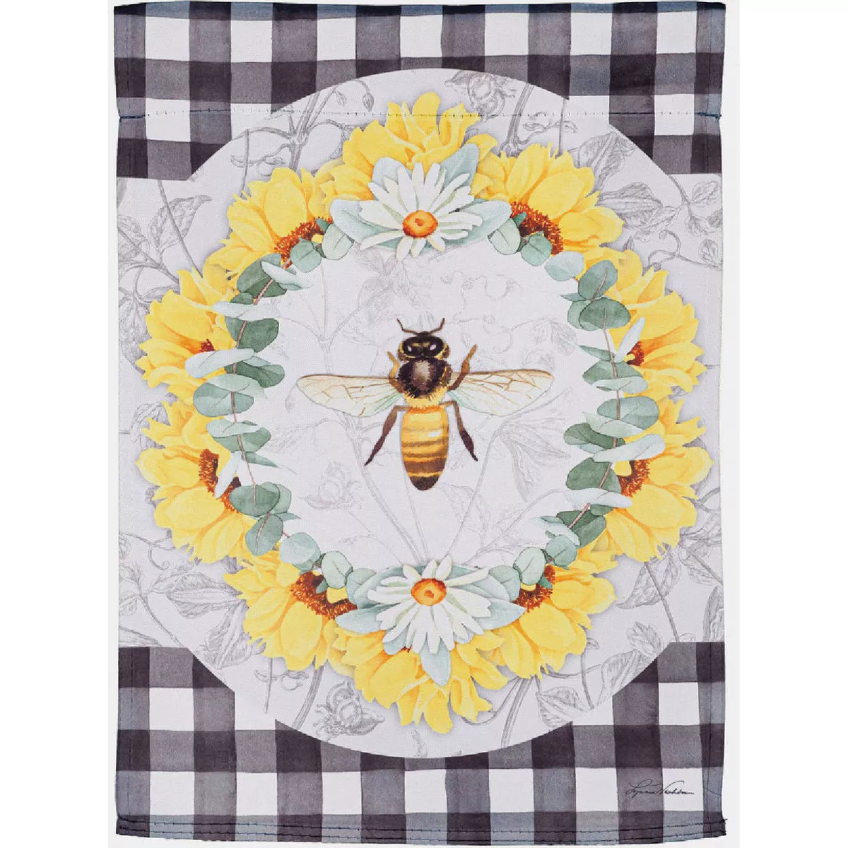 Evergreen Honey Bee and Flowers Garden Suede Flag
