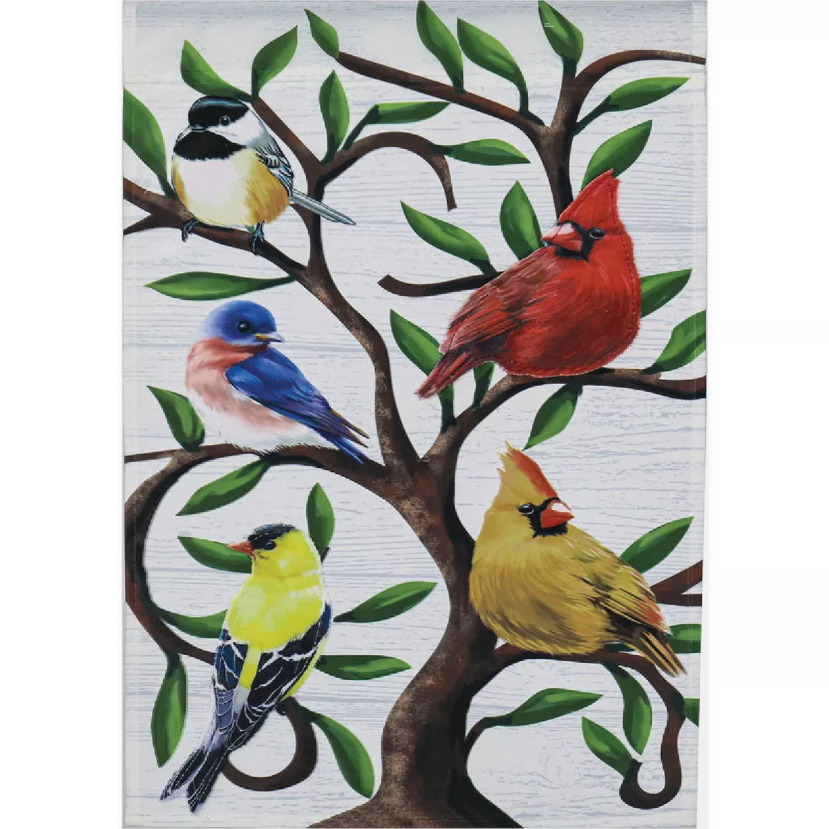 Evergreen Songbirds in Tree of Life Trelis Garden Applique Flag