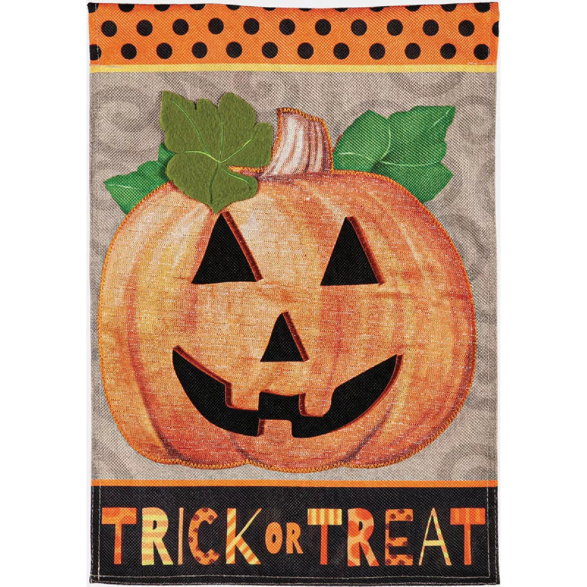 Evergreen Trick or Treat Pumpkin House Burlap Flag
