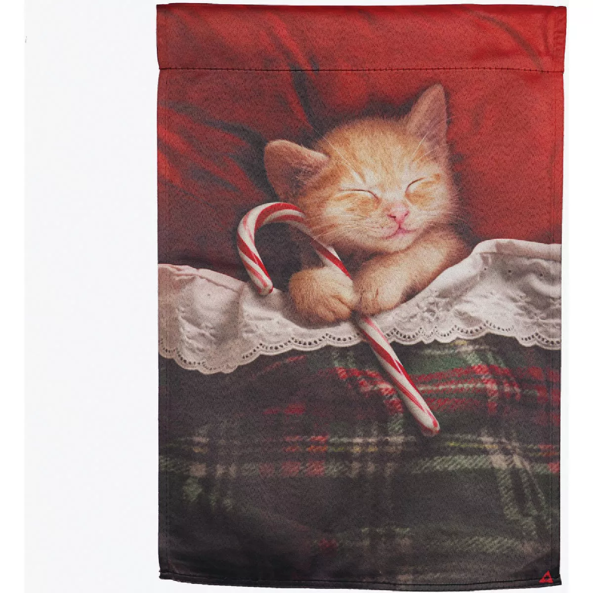 Evergreen Candy Cane Kitten Garden Suede Flag