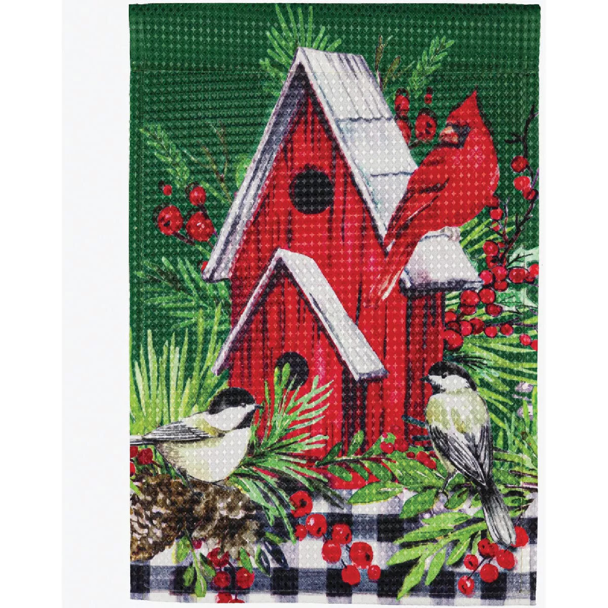 Evergreen Christmas Cardinal Birdhouse Garden Waffle Flag