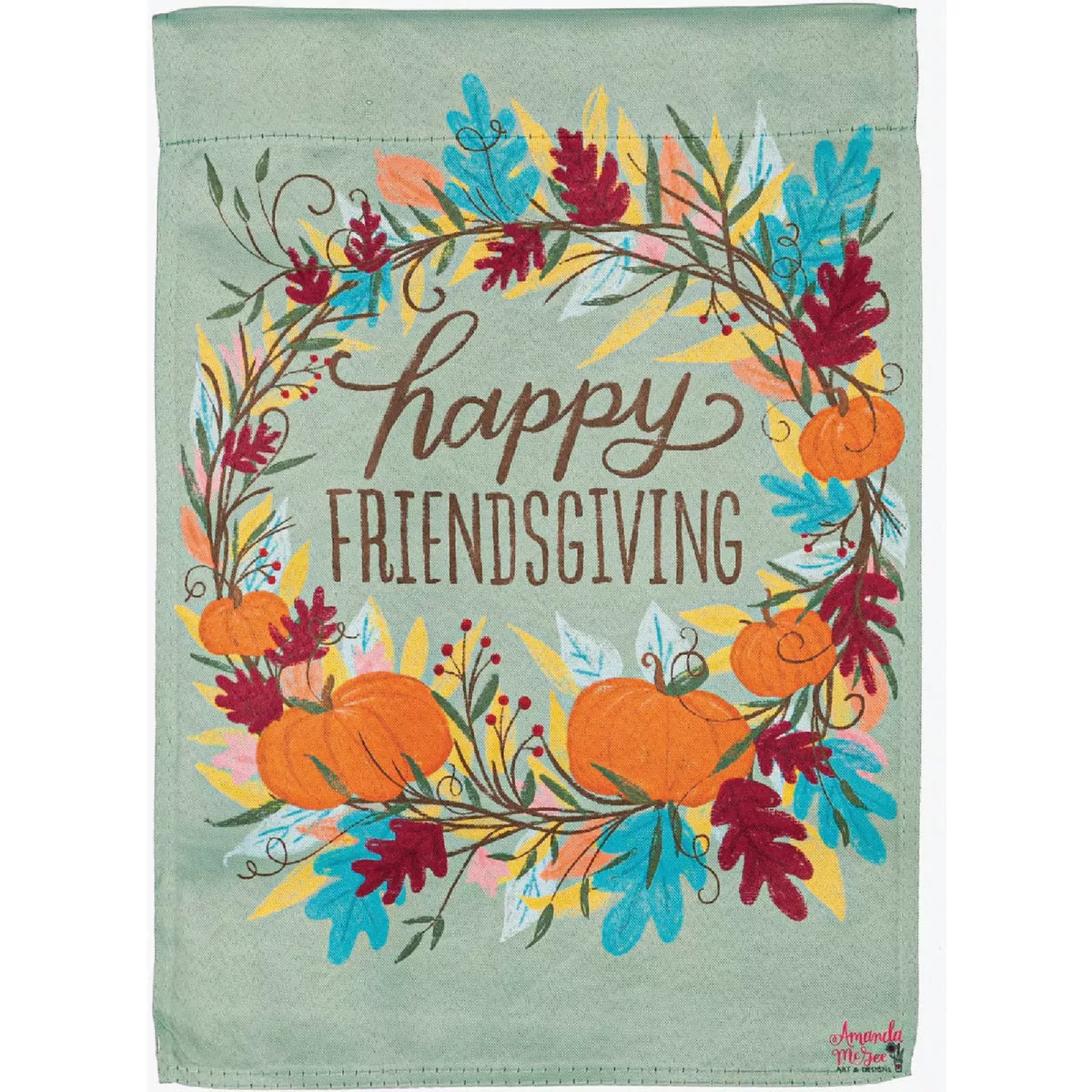 Evergreen Happy Friendsgiving Wreath Garden Suede Flag