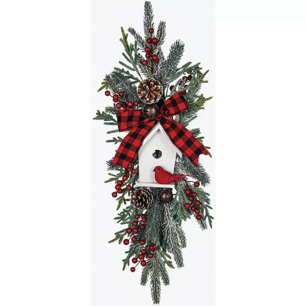 Evergreen 26 In. LED Cardinal and Birdhouse Rattan Artificial Wall Decor with Metal Bells Embellishment