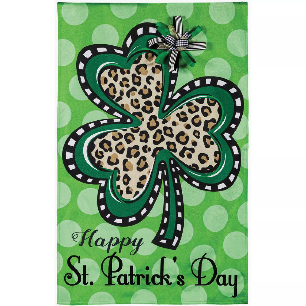 Evergreen Animal Print Shamrock House Burlap Flag